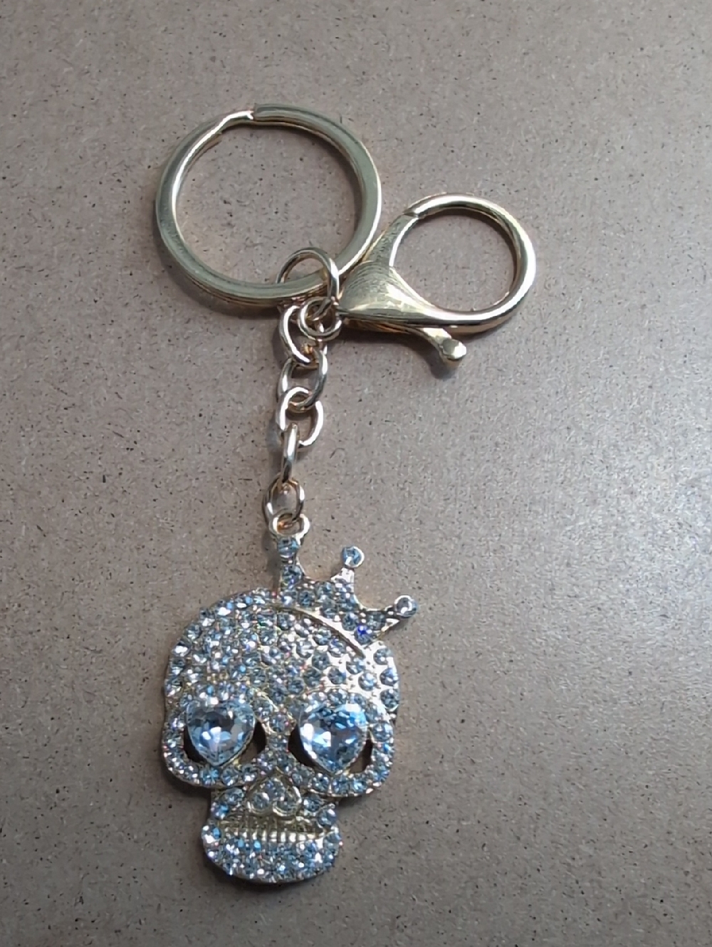 Crystal Skull Keychain with Crown Accent in Clear Crystals